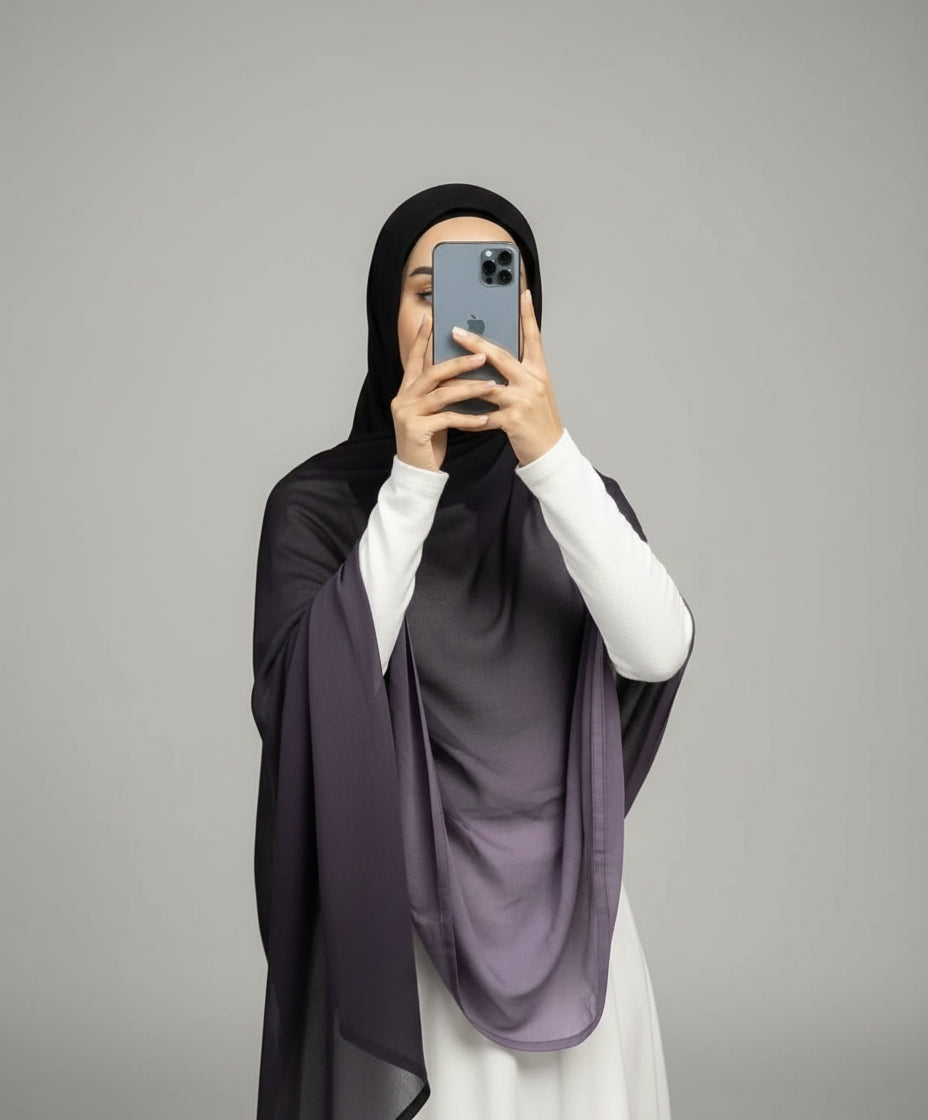 Ombre viscose modal hijab in two-toned colors, featuring a soft, lightweight fabric with a smooth drape for elegant and comfortable wear.