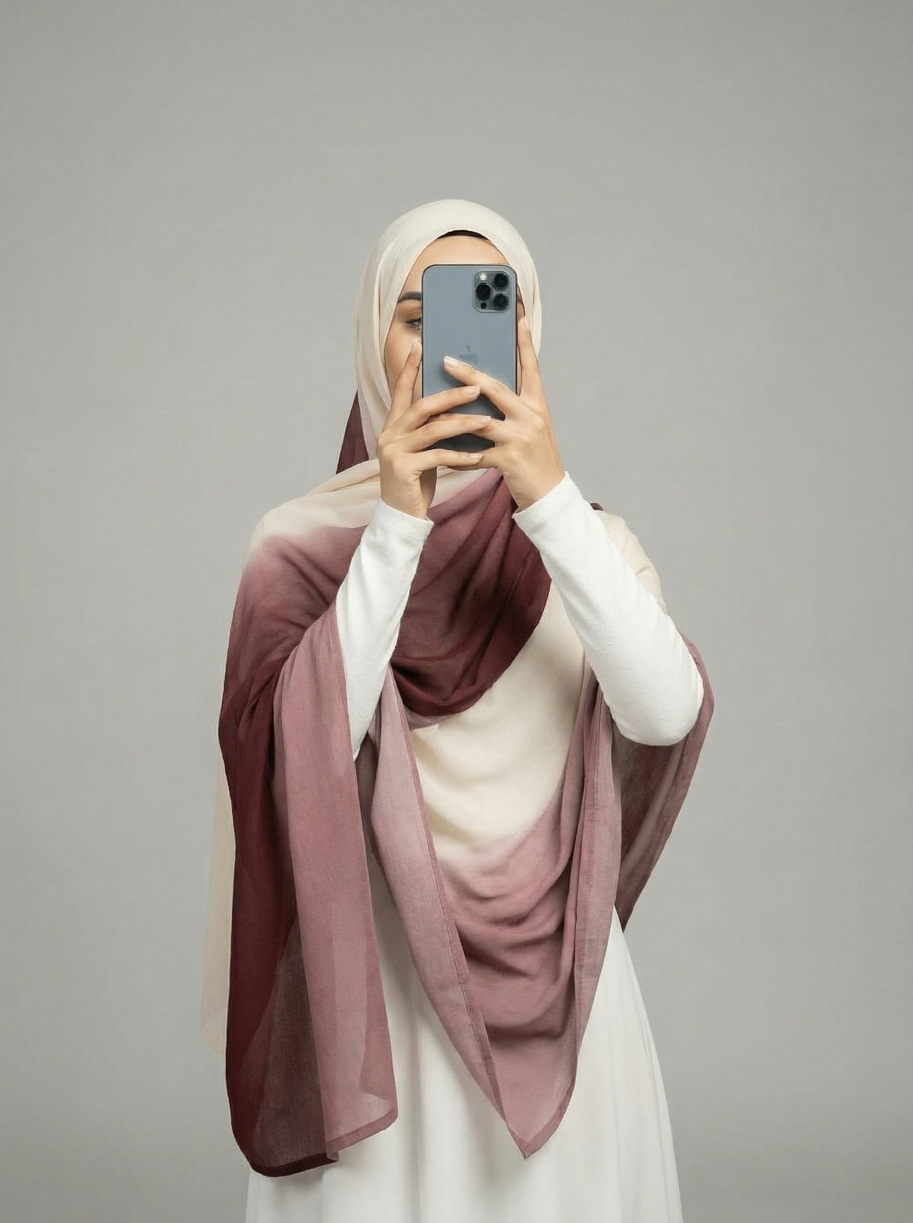Ombre viscose modal hijab in two-toned colors, featuring a soft, lightweight fabric with a smooth drape for elegant and comfortable wear.