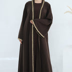 Al Zahra Gold Appliqué Nida Kimono Abaya (عباءة الزهراء بالذهبي المزخرف من نيدا) - Noor & Grace