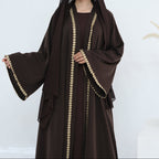 Al Zahra Gold Appliqué Nida Kimono Abaya (عباءة الزهراء بالذهبي المزخرف من نيدا) - Noor & Grace