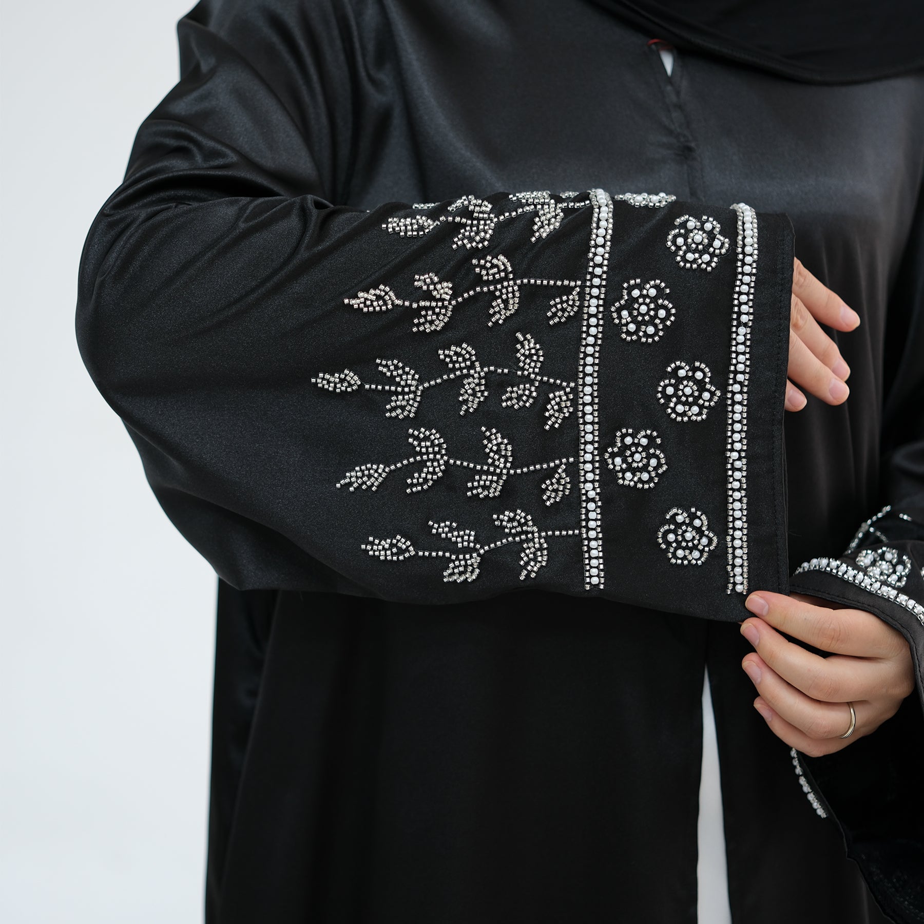 Al Zahra Shimmery Satin Beaded Abaya - Noor & Grace