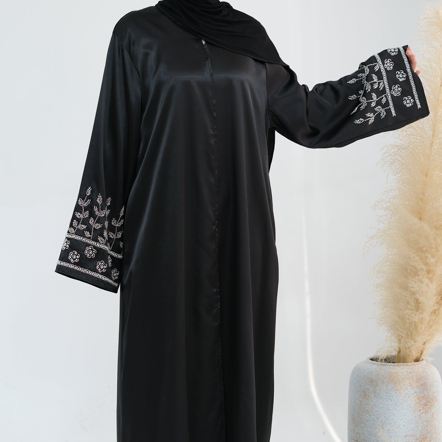 Al Zahra Shimmery Satin Beaded Abaya - Noor & Grace