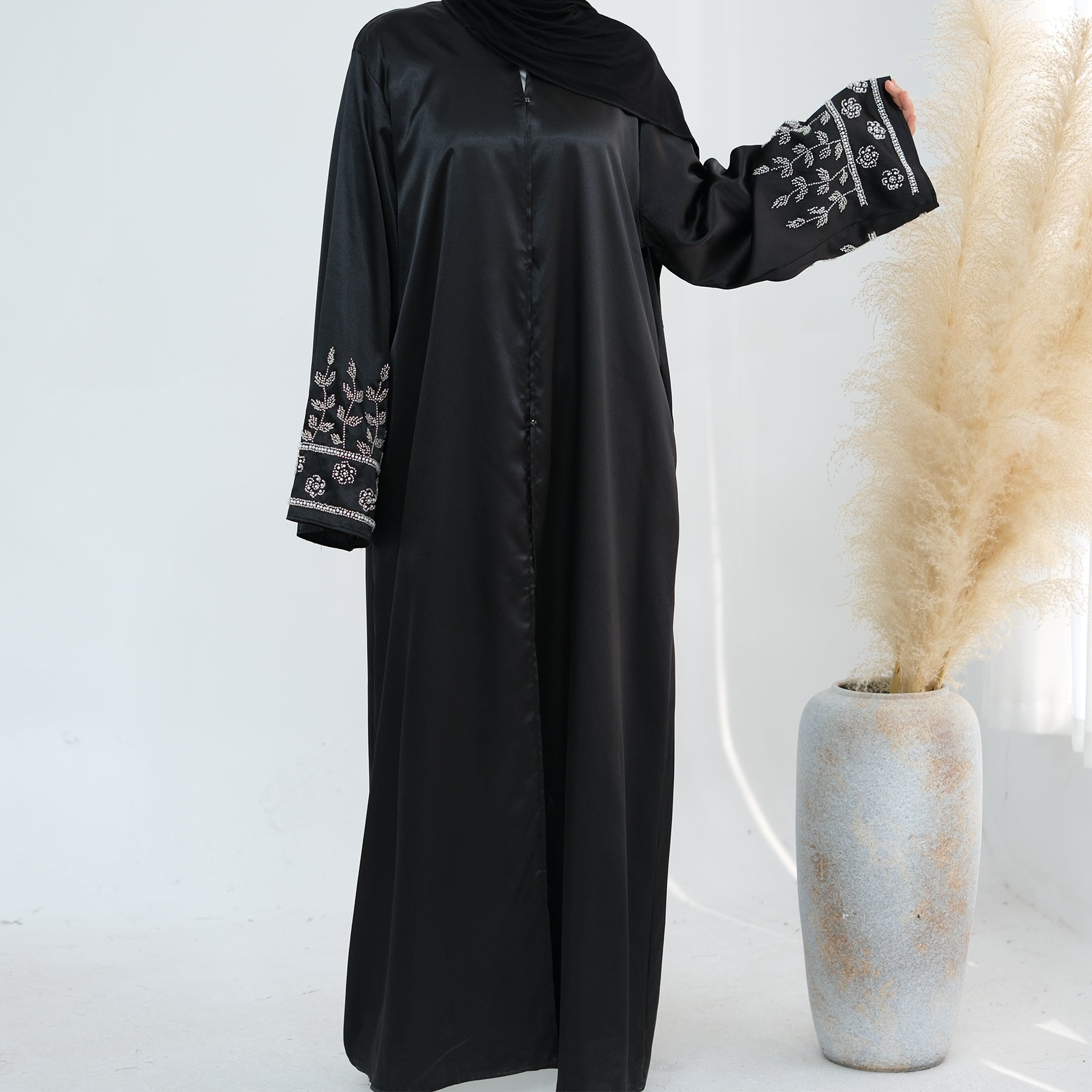Al Zahra Shimmery Satin Beaded Abaya - Noor & Grace