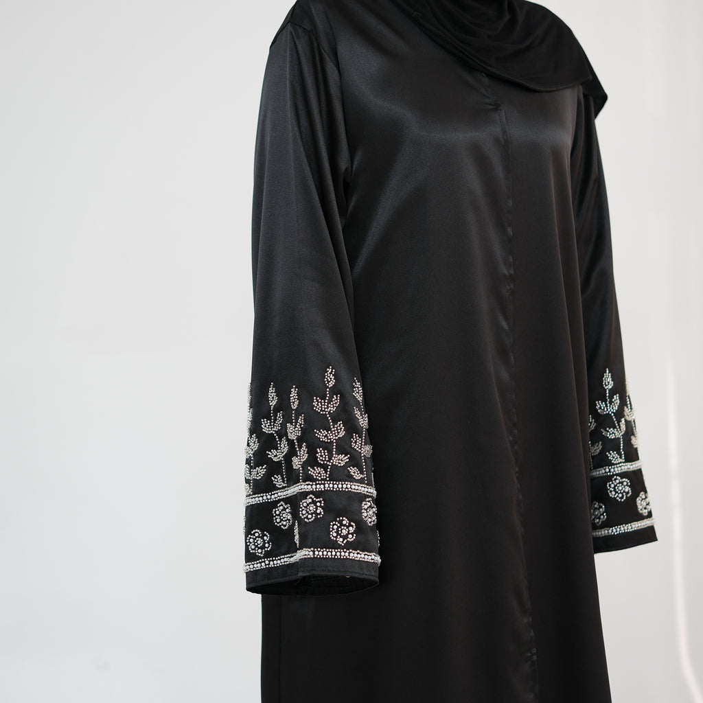 Al Zahra Shimmery Satin Beaded Abaya - Noor & Grace
