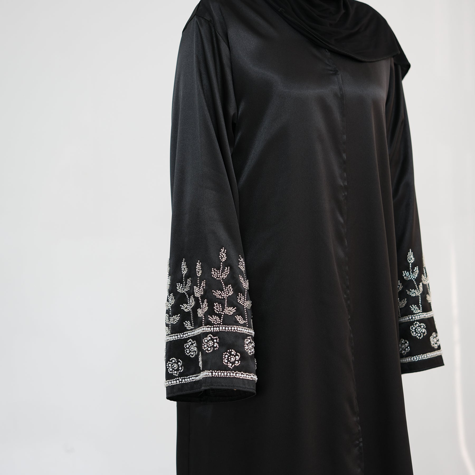 Al Zahra Shimmery Satin Beaded Abaya - Noor & Grace