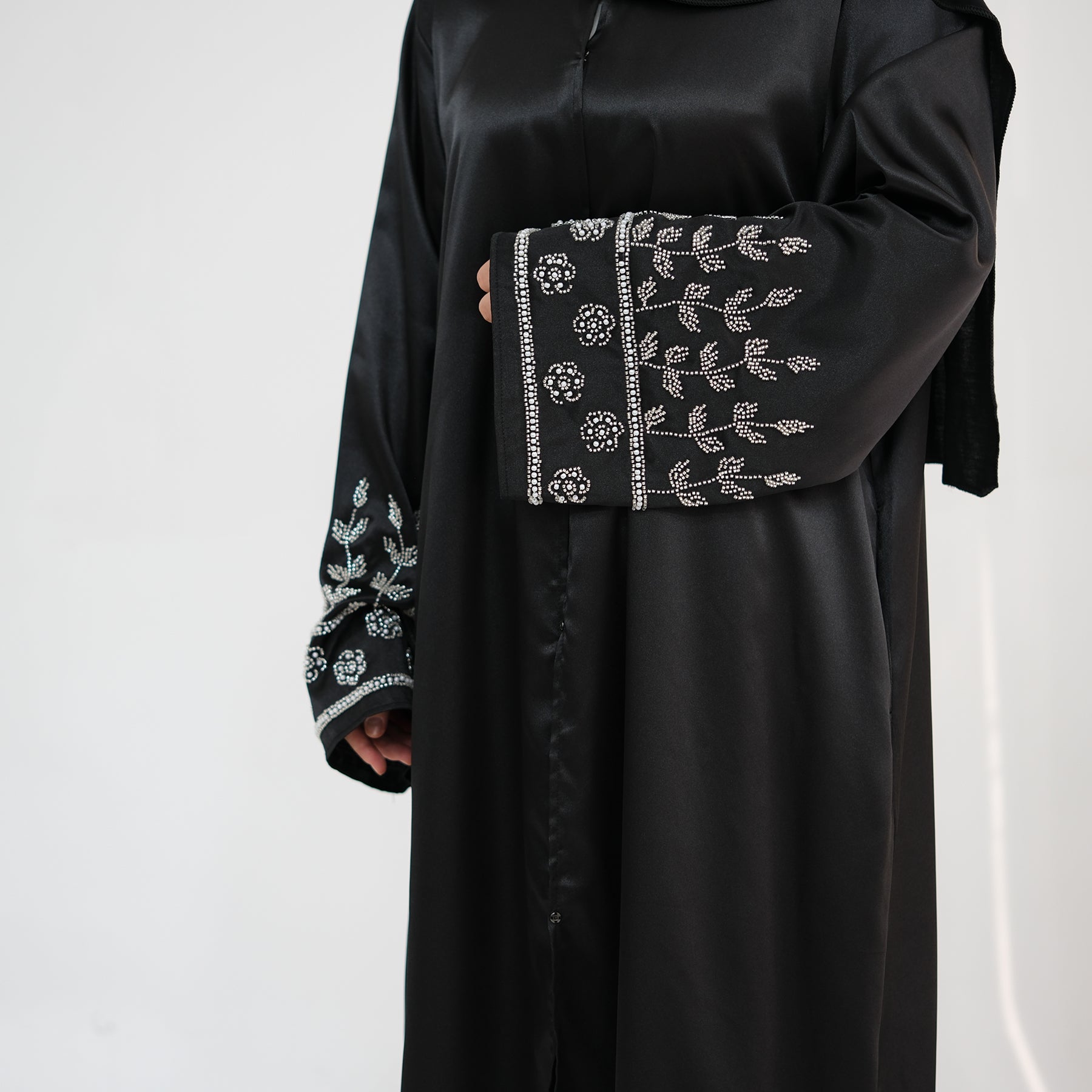 Al Zahra Shimmery Satin Beaded Abaya - Noor & Grace