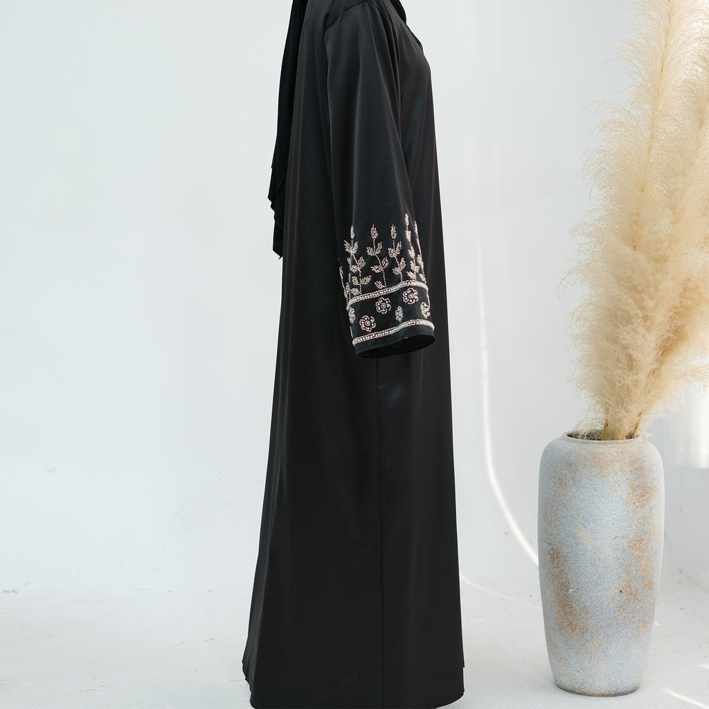 Al Zahra Shimmery Satin Beaded Abaya - Noor & Grace