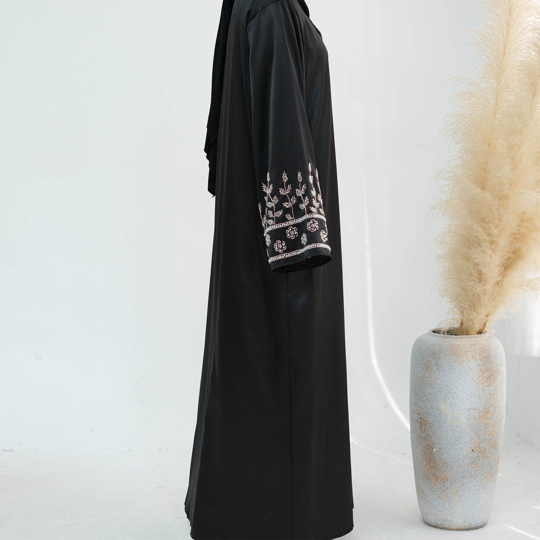 Al Zahra Shimmery Satin Beaded Abaya - Noor & Grace