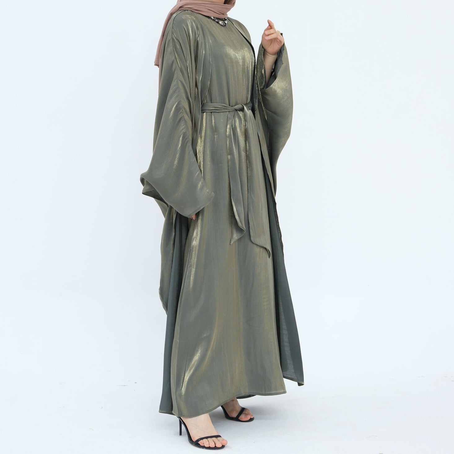 AlHudaShimmerySolidAbaya_Noor_GraceArmyGreen4