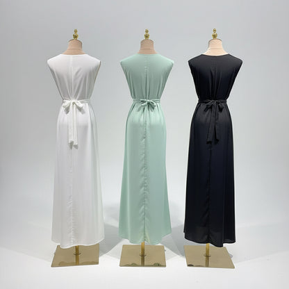 Women’s sleeveless inner dress in various colors, made from soft and breathable Nida fabric, perfect for modest and comfortable wear.