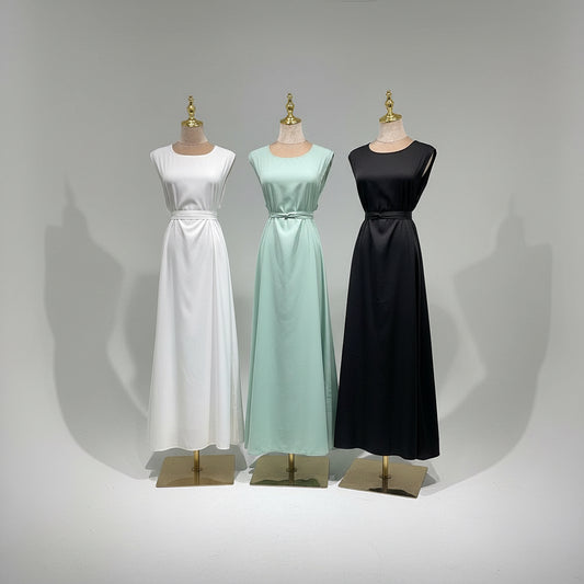Women’s sleeveless inner dress in various colors, made from soft and breathable Nida fabric, perfect for modest and comfortable wear.