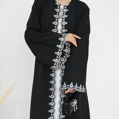 Al Layl Midnight Embroidered Black Abaya (عباية الليل المطرزة باللون الأسود) - Noor & Grace