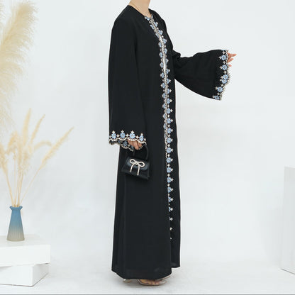Al Layl Midnight Embroidered Black Abaya (عباية الليل المطرزة باللون الأسود) - Noor & Grace