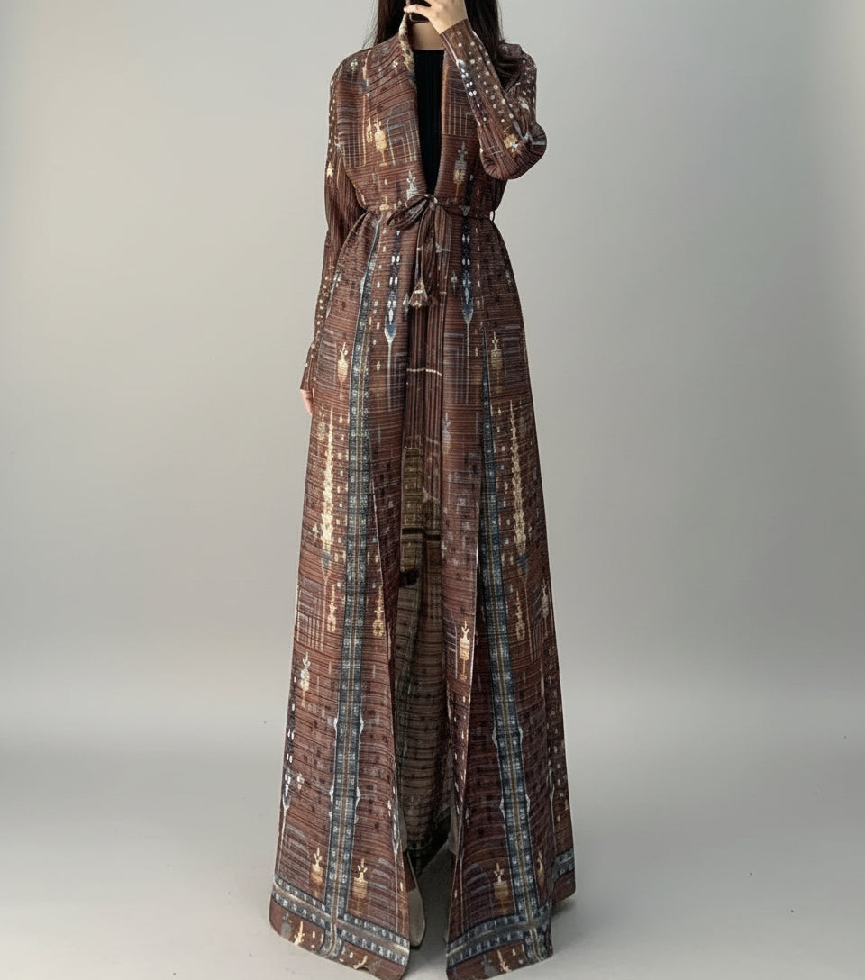Al Noor Pleated Abaya Brown – 2025 Dubai Edition (عباءة النور بليت – إصدار دبي 2025) - Noor & Grace