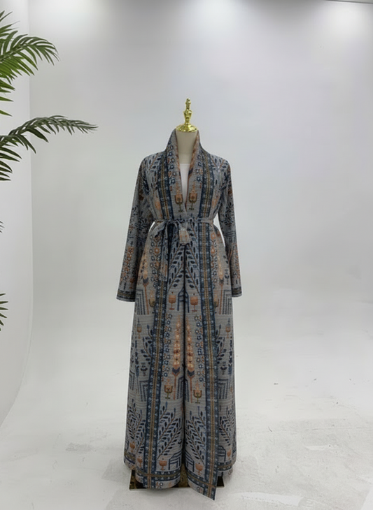 Al Noor Pleated Abaya Gray – 2025 Dubai Edition (عباءة النور بليت بأكمام باتوينغ – إصدار دبي 2025) - Noor & Grace