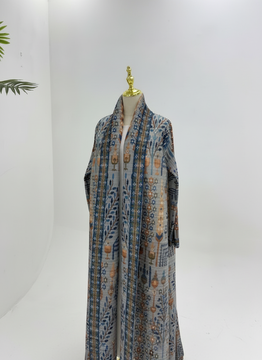 Al Noor Pleated Abaya Gray – 2025 Dubai Edition (عباءة النور بليت بأكمام باتوينغ – إصدار دبي 2025) - Noor & Grace