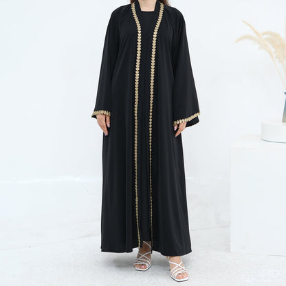 Al Zahra Gold Appliqué Nida Kimono Abaya (عباءة الزهراء بالذهبي المزخرف من نيدا) - Noor & Grace