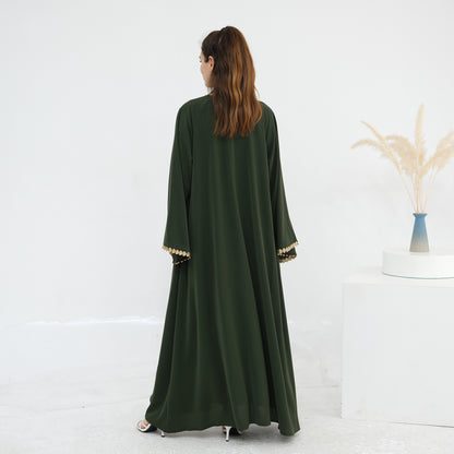 Al Zahra Gold Appliqué Nida Kimono Abaya (عباءة الزهراء بالذهبي المزخرف من نيدا) - Noor & Grace