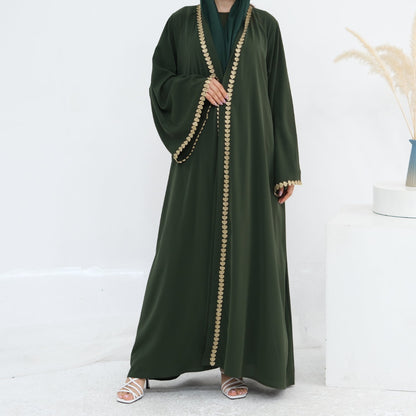 Al Zahra Gold Appliqué Nida Kimono Abaya (عباءة الزهراء بالذهبي المزخرف من نيدا) - Noor & Grace