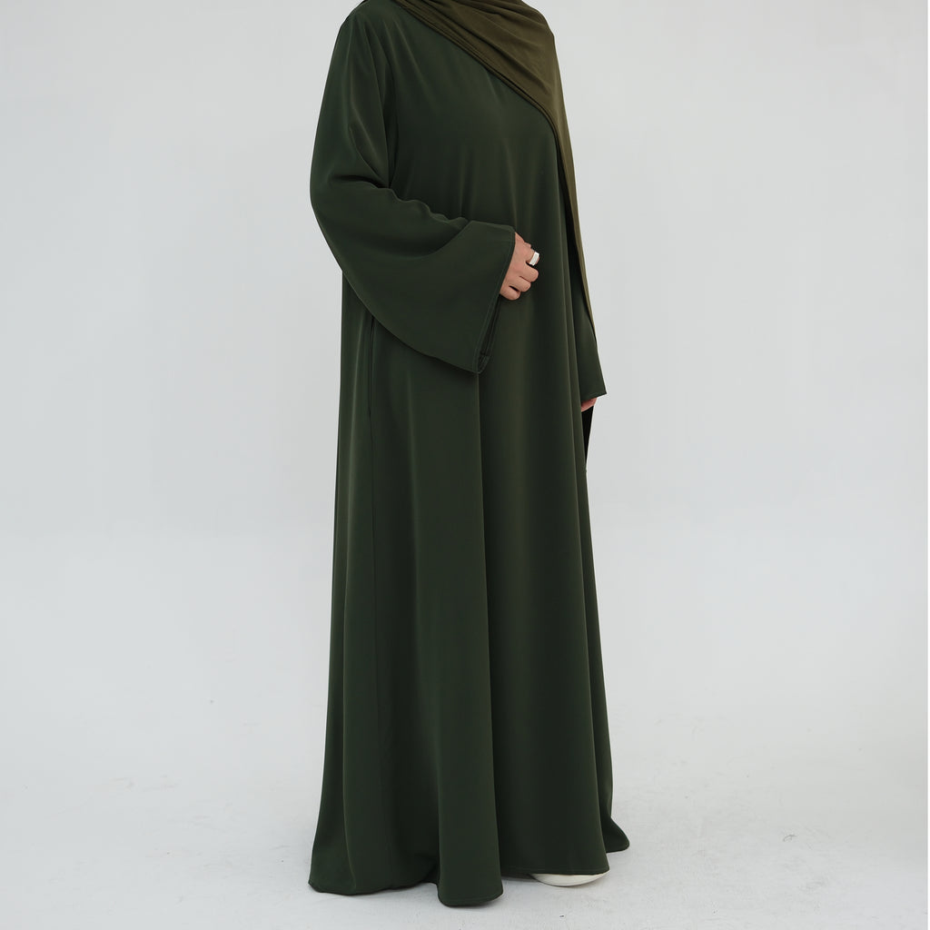 Army Green Full-Sleeve Nida Inner Abaya - Noor & Grace