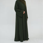 Army Green Full-Sleeve Nida Inner Abaya - Noor & Grace