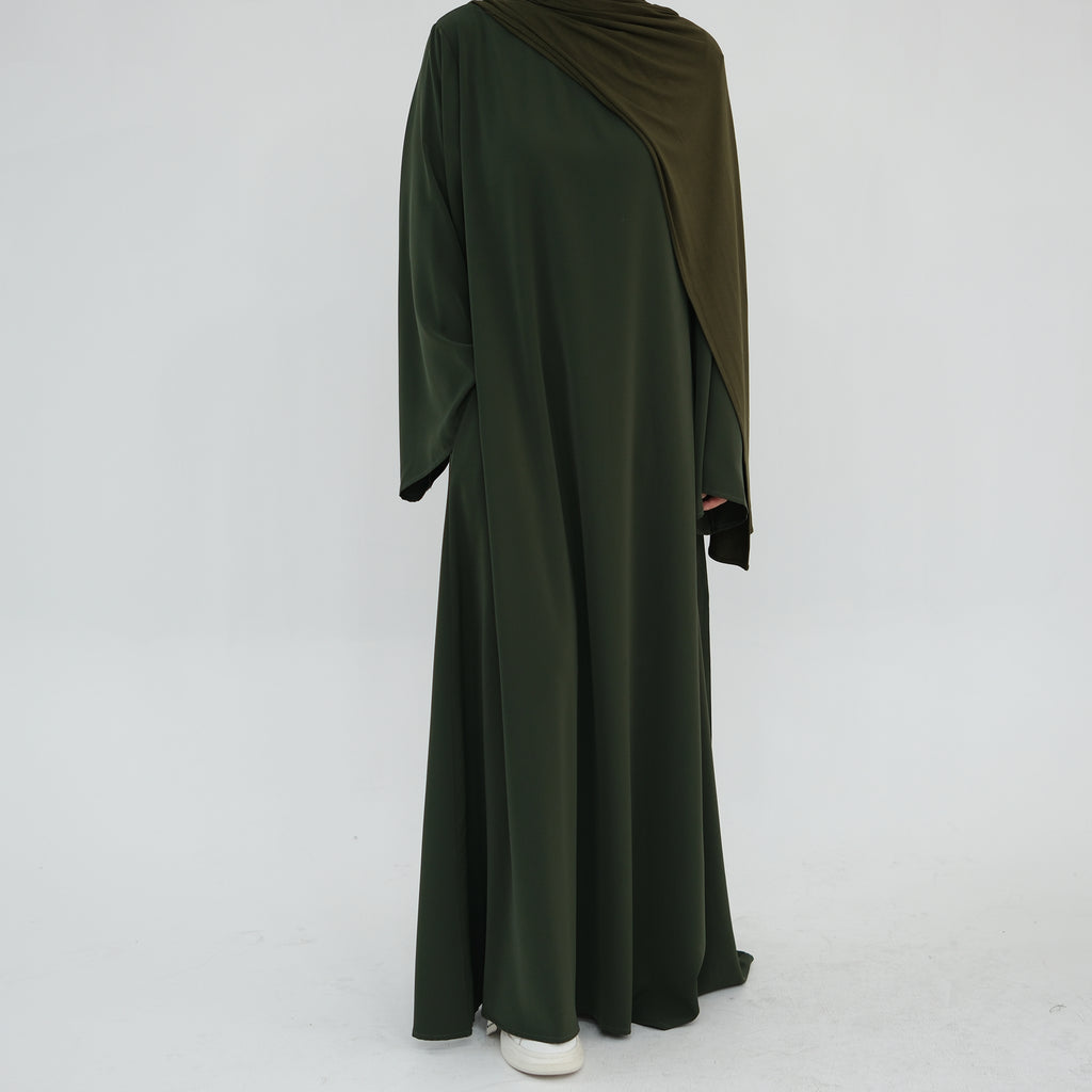 Army Green Full-Sleeve Nida Inner Abaya - Noor & Grace