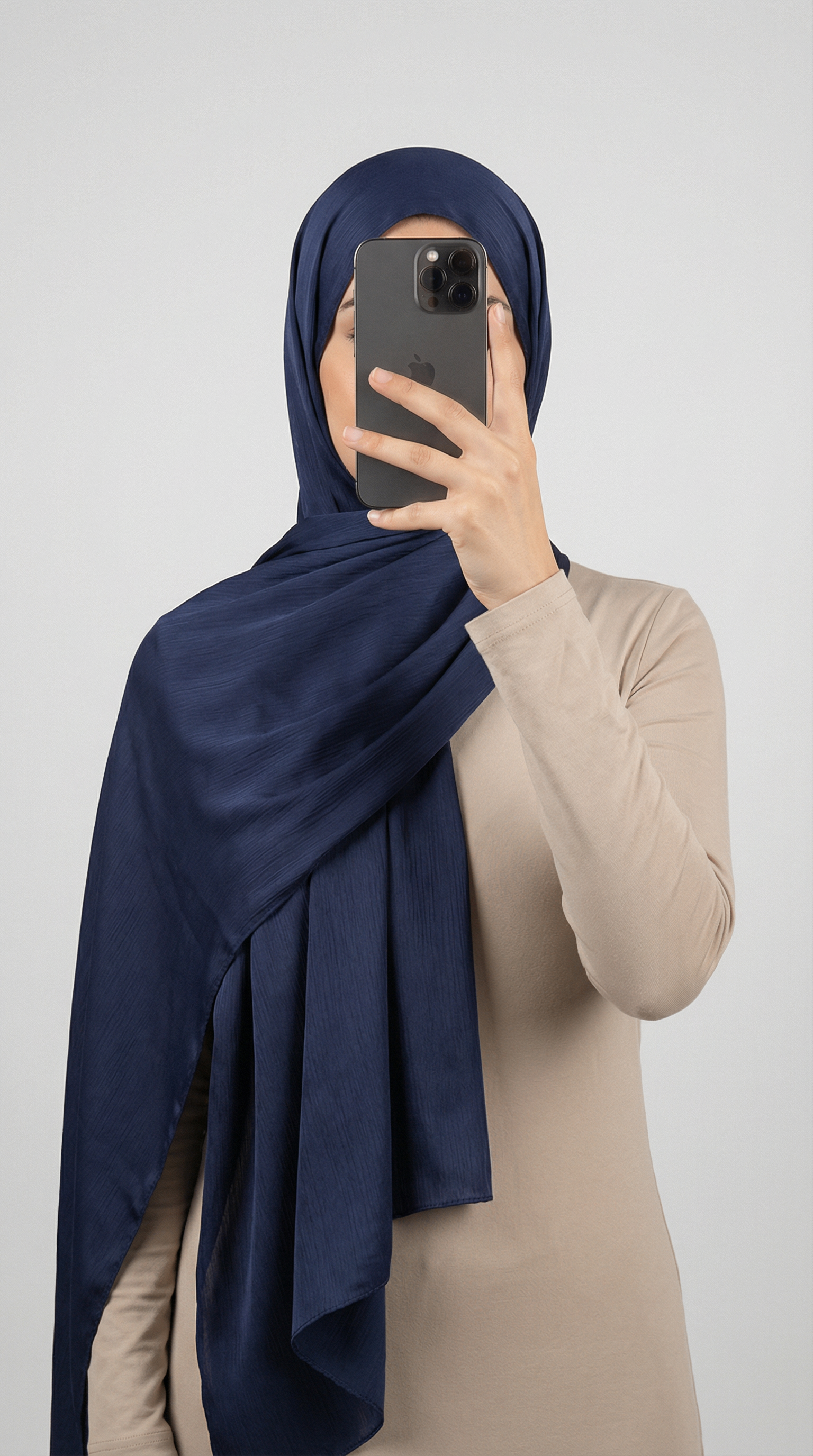 Crinkle textured satin hijab in elegant colors, featuring a soft, lightweight fabric with a stylish textured finish for graceful draping and comfortable wear.