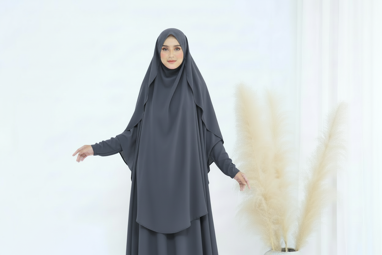Dark Gray Crepe Khimar - Noor & Grace