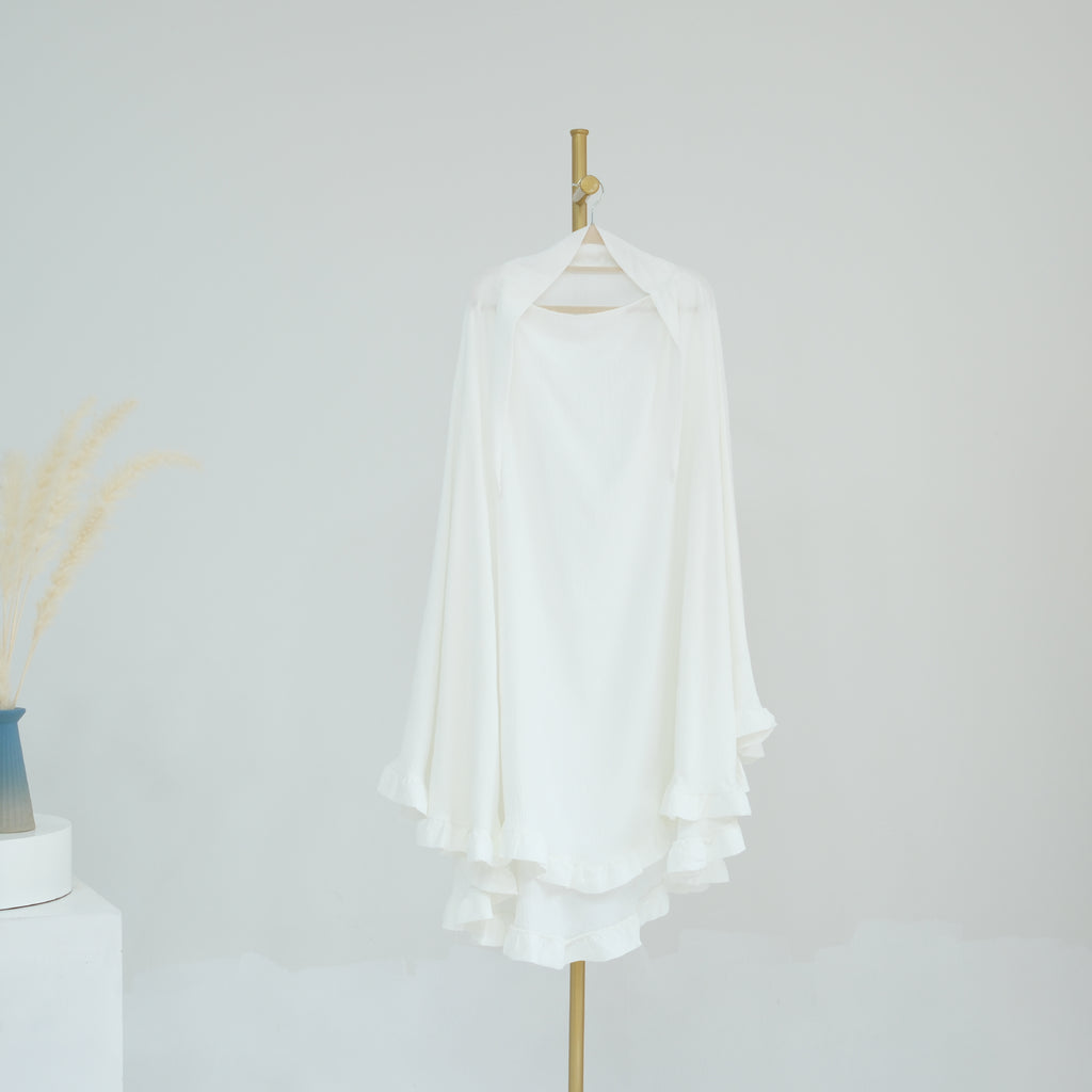 White Wrinkle Crepe Ruffle Khimar
