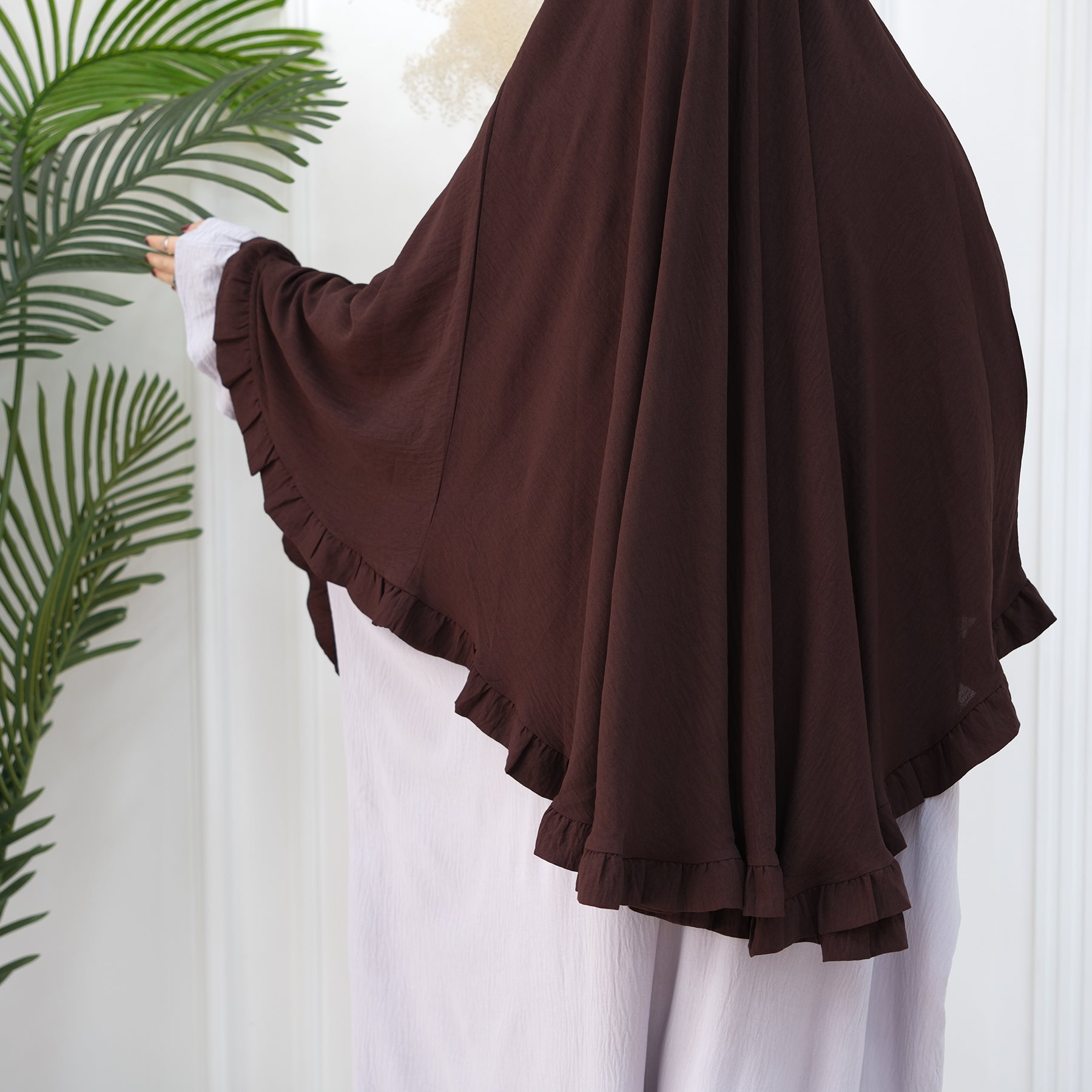 Dark Coffee Wrinkle Crepe Ruffle Khimar