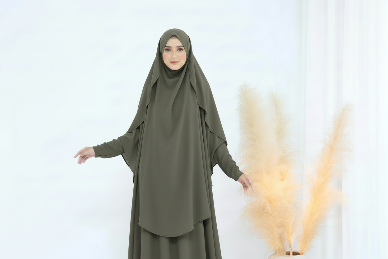 Army Green Crepe Khimar