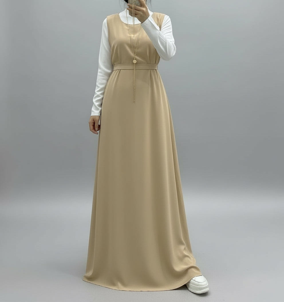 Khaki Sleeveless Nida Inner Dress - Noor & Grace