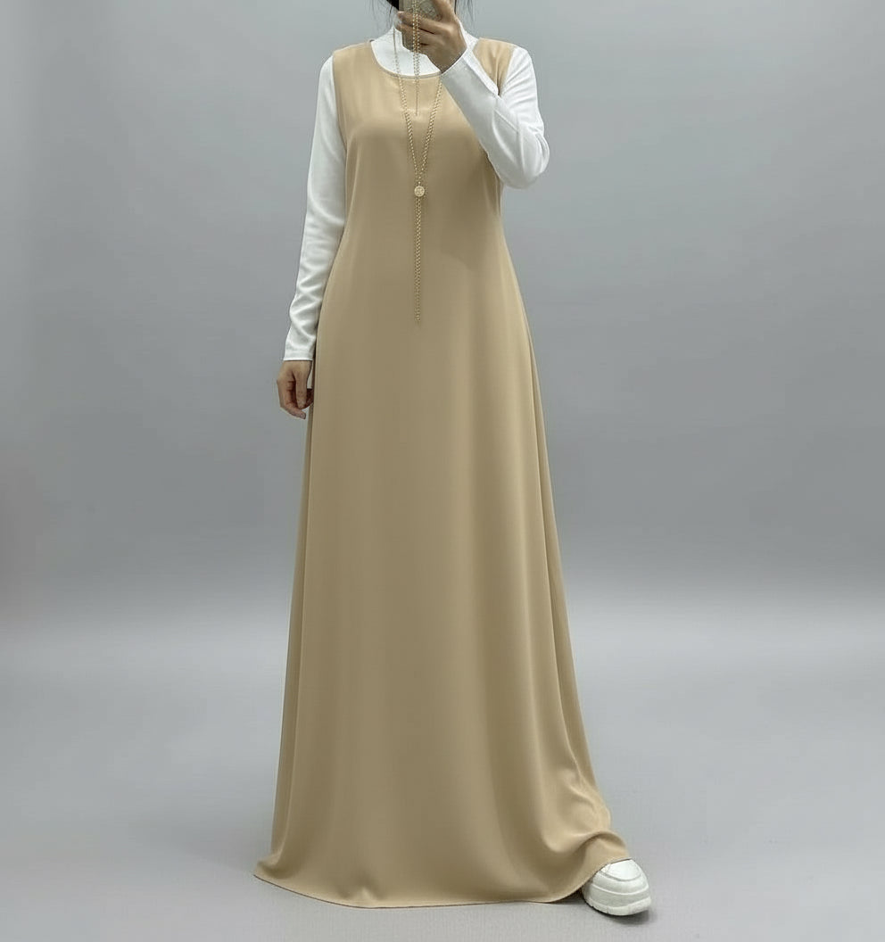Khaki Sleeveless Nida Inner Dress - Noor & Grace