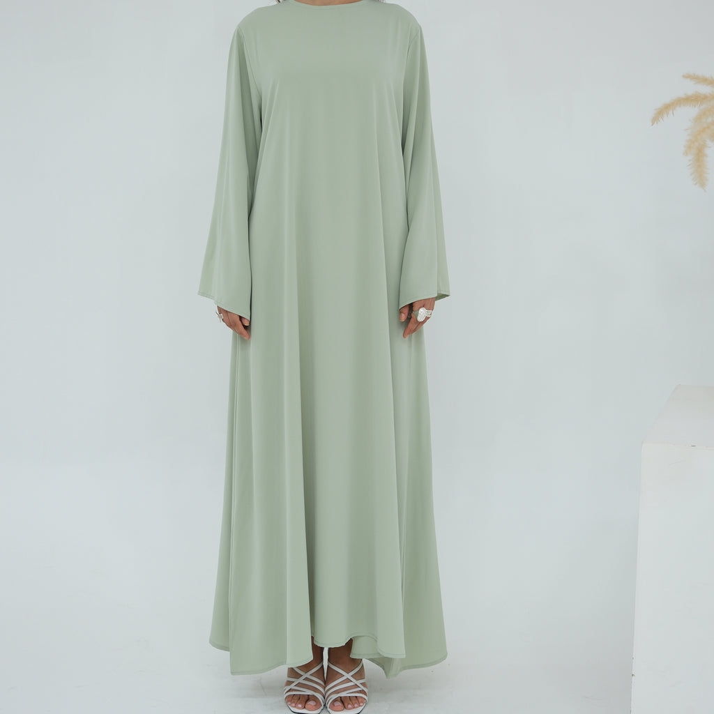 Light Green Full-Sleeve Nida Inner Abaya - Noor & Grace