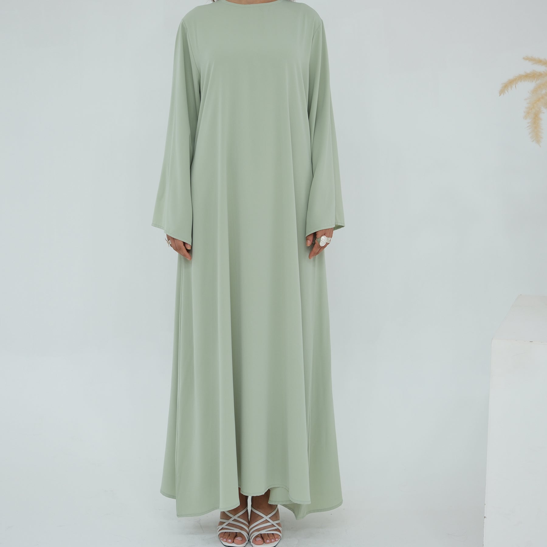 Light Green Full-Sleeve Nida Inner Abaya - Noor & Grace