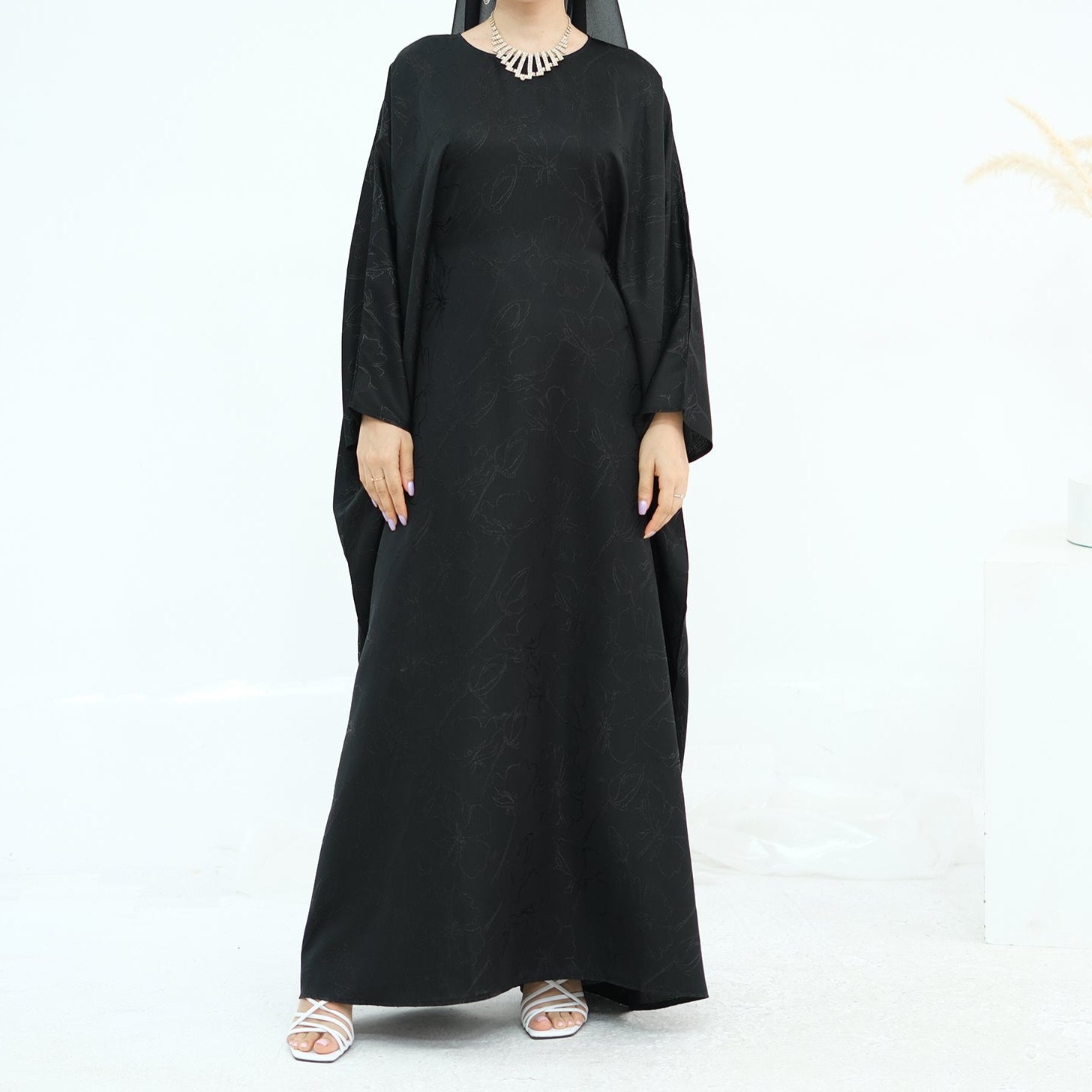 Midnight Butterfly Satin Abaya - Noor & Grace