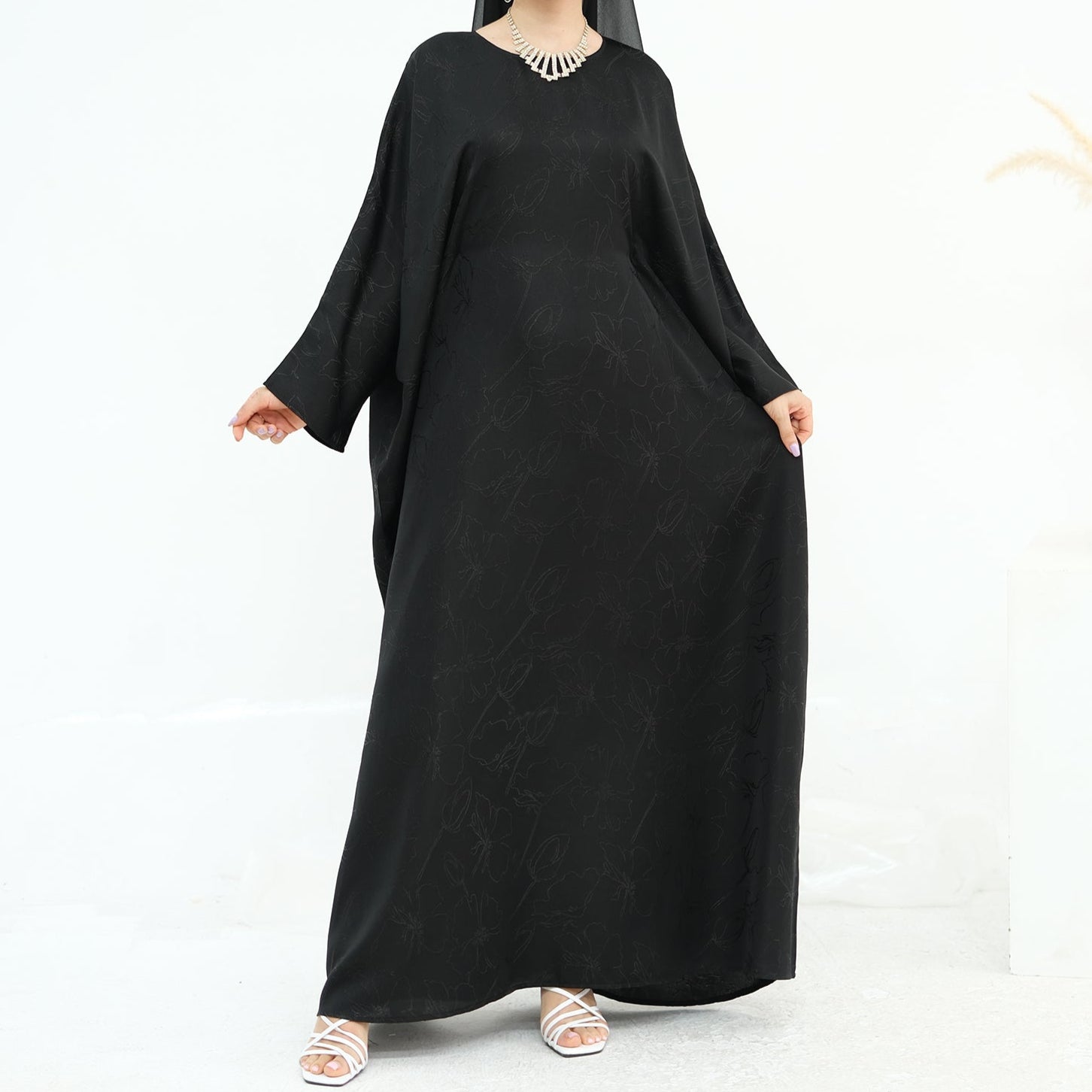 Midnight Butterfly Satin Abaya - Noor & Grace