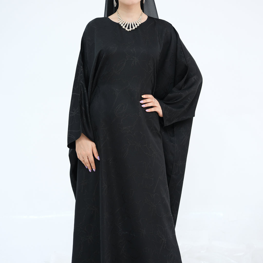 Midnight Butterfly Satin Abaya - Noor & Grace