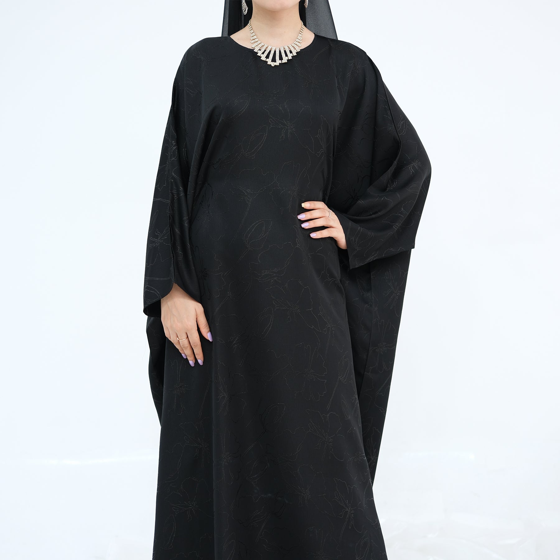 Midnight Butterfly Satin Abaya - Noor & Grace