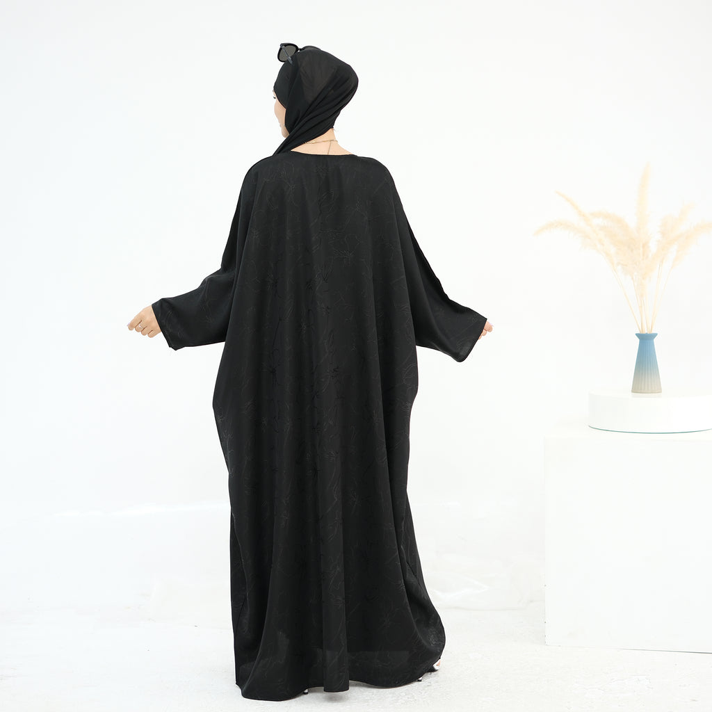 Midnight Butterfly Satin Abaya - Noor & Grace