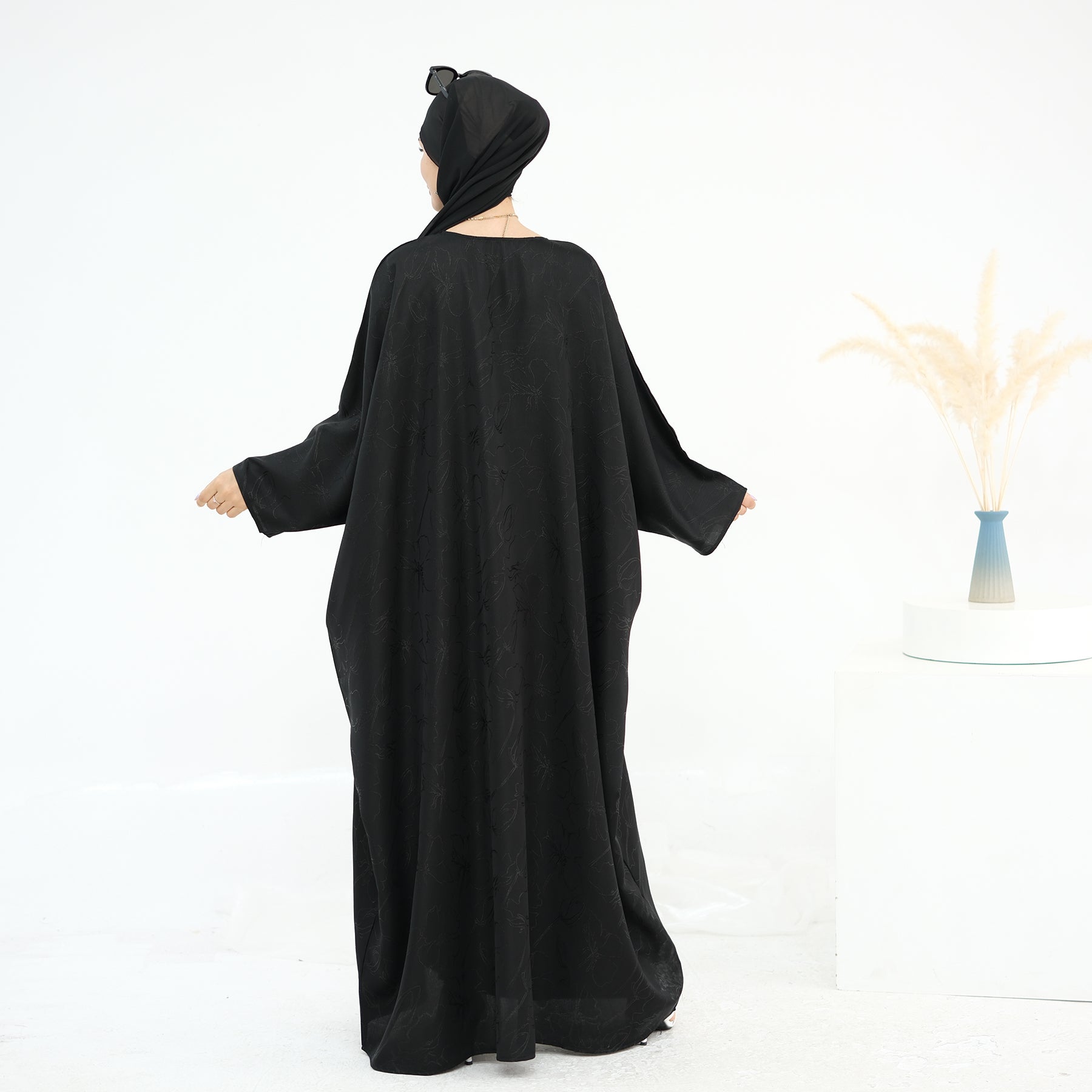 Midnight Butterfly Satin Abaya - Noor & Grace
