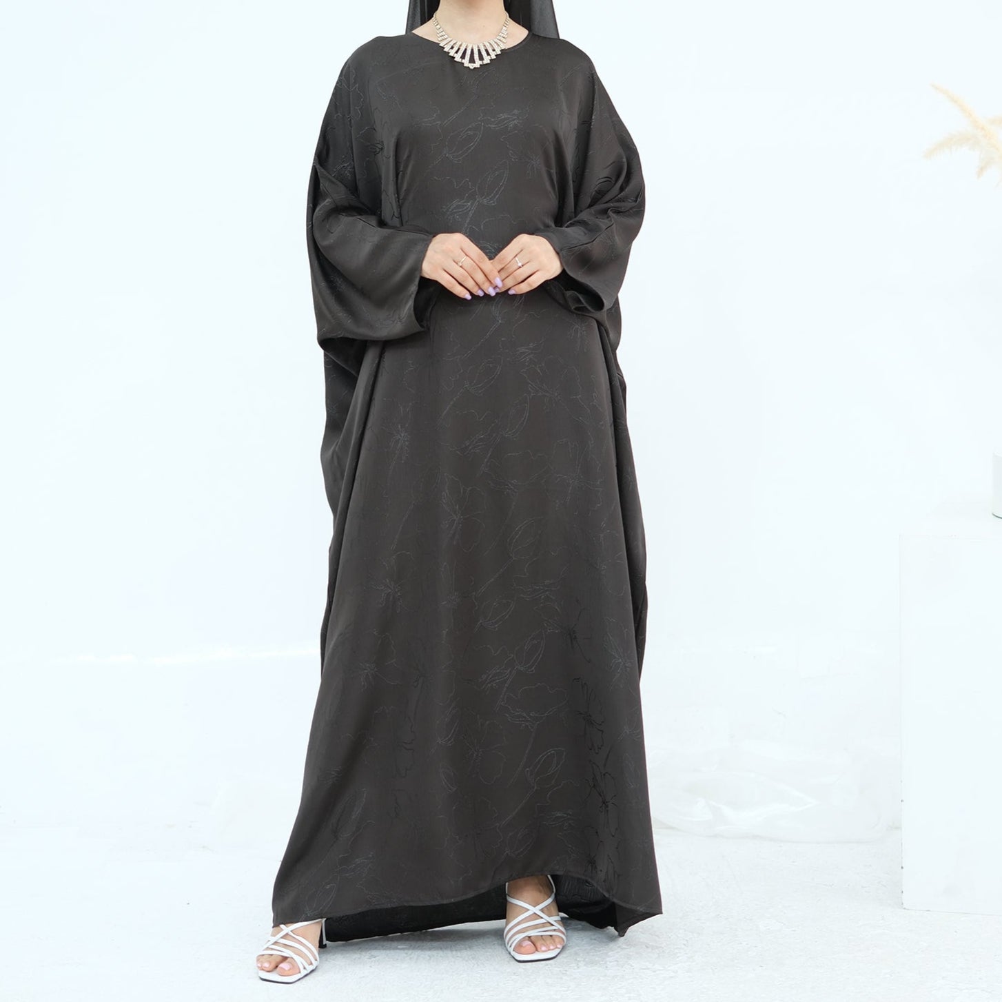 Midnight Butterfly Satin Abaya - Noor & Grace