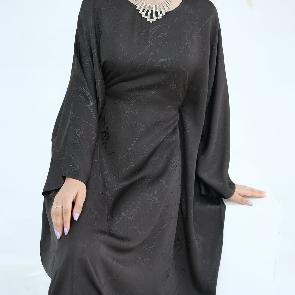 Midnight Butterfly Satin Abaya - Noor & Grace