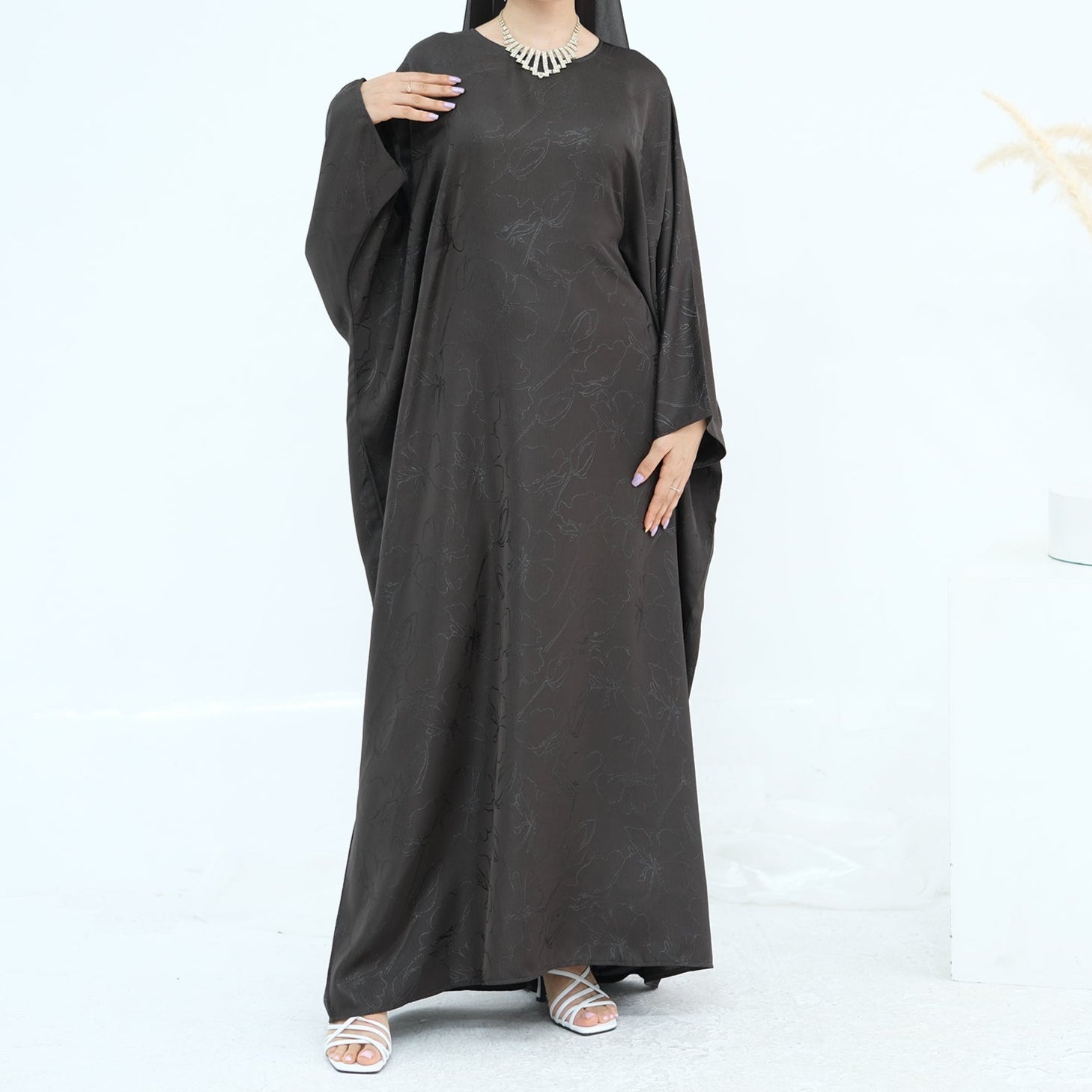 Midnight Butterfly Satin Abaya - Noor & Grace