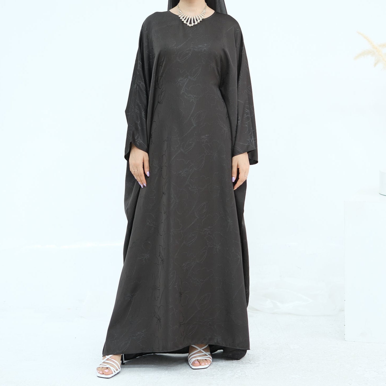 Midnight Butterfly Satin Abaya - Noor & Grace