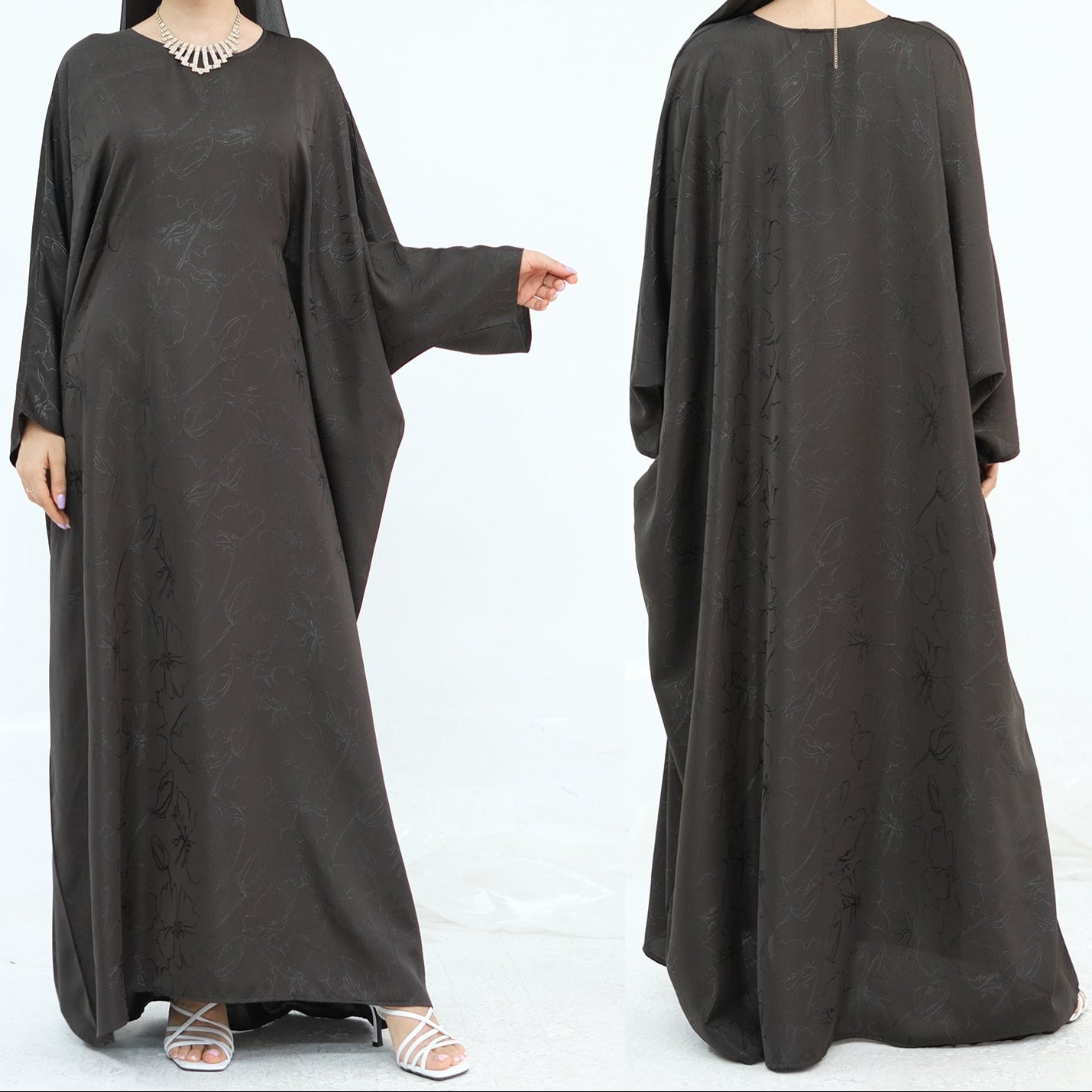 Midnight Butterfly Satin Abaya - Noor & Grace