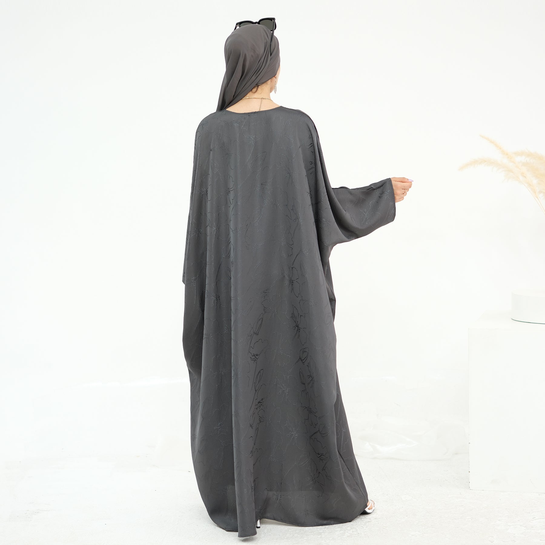 Midnight Butterfly Satin Abaya - Noor & Grace