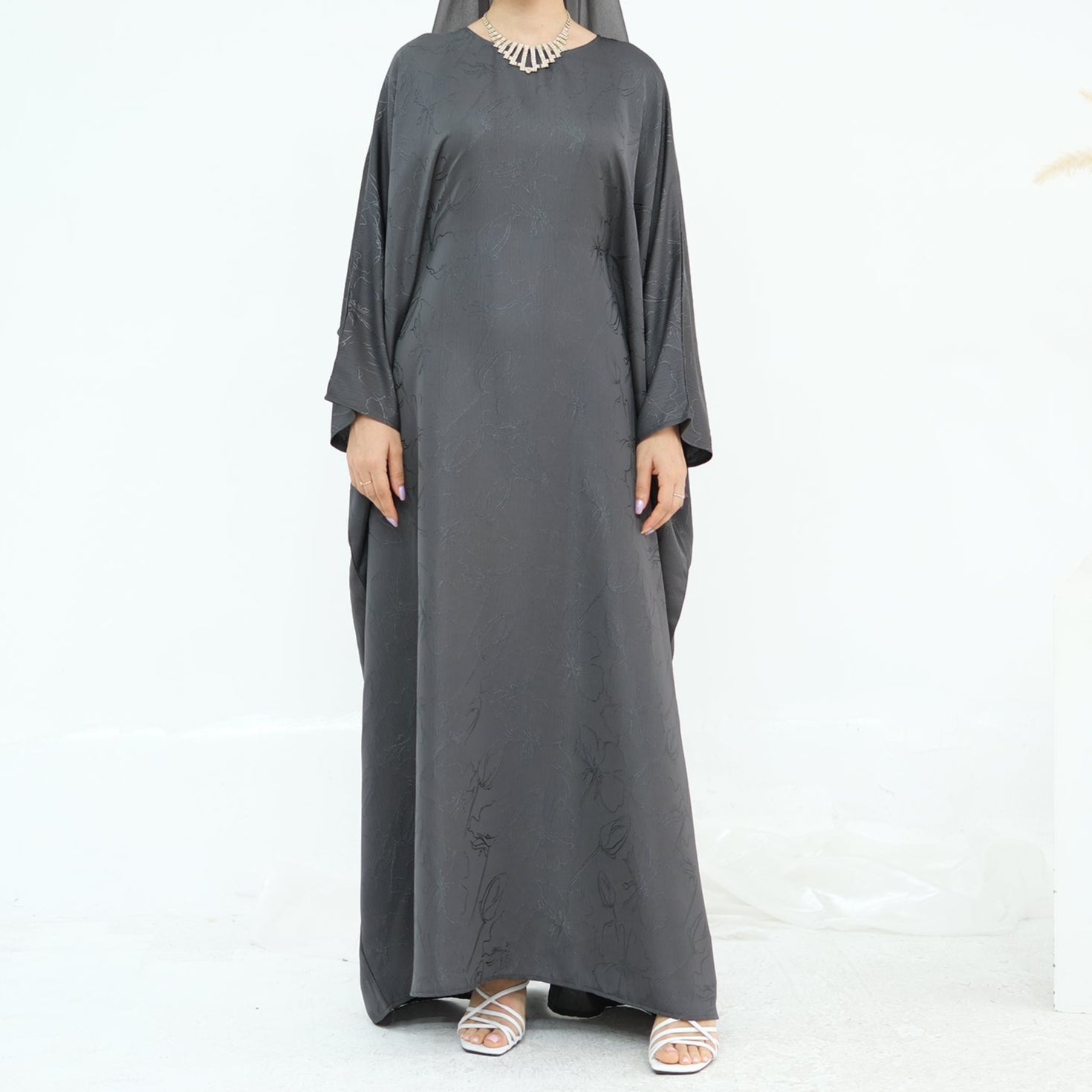 Midnight Butterfly Satin Abaya - Noor & Grace