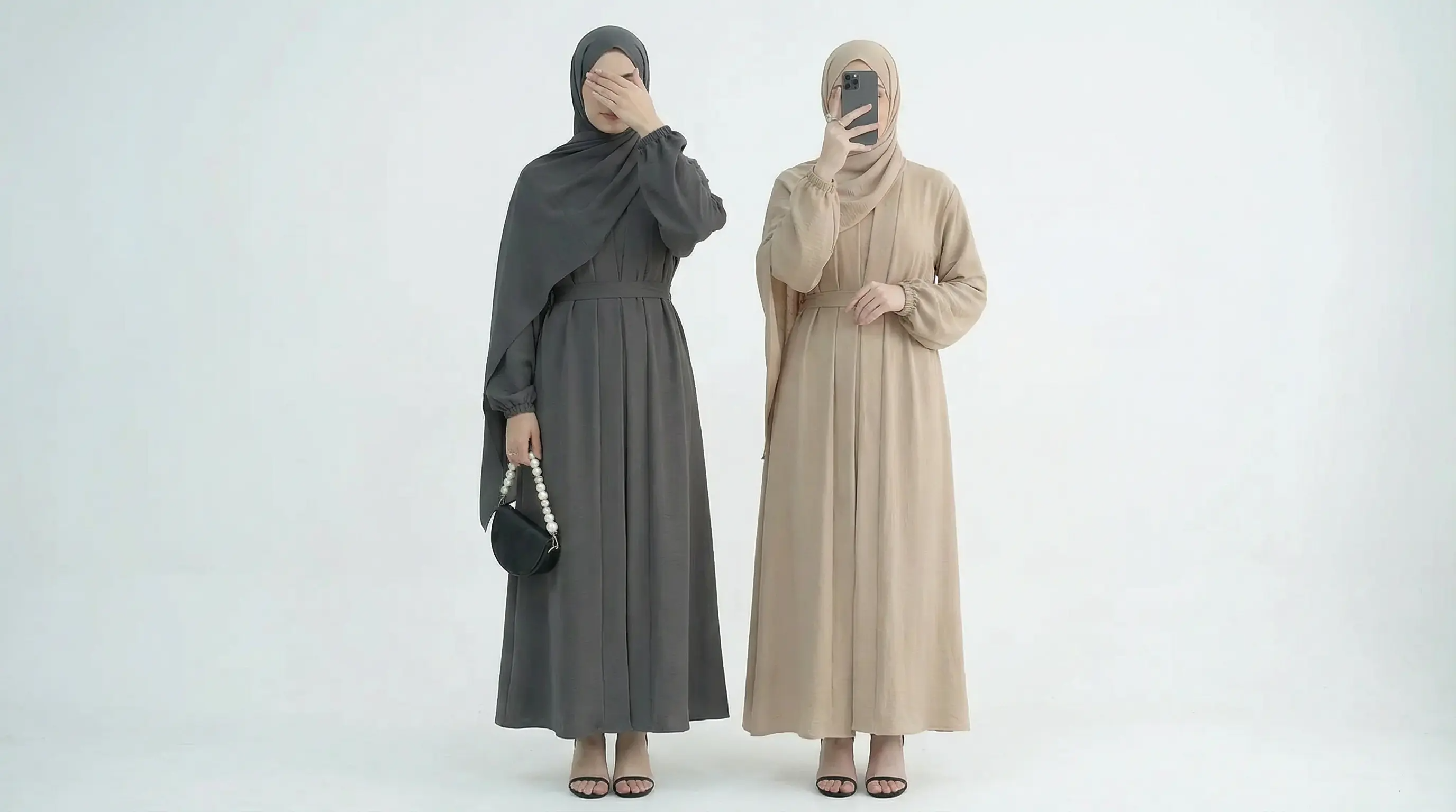 Comfortable, modest, and breathable Umrah & Hajj abayas and hijabs, designed for all-day ease in warm climates with simple, elegant styles.