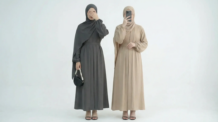 Comfortable, modest, and breathable Umrah & Hajj abayas and hijabs, designed for all-day ease in warm climates with simple, elegant styles.